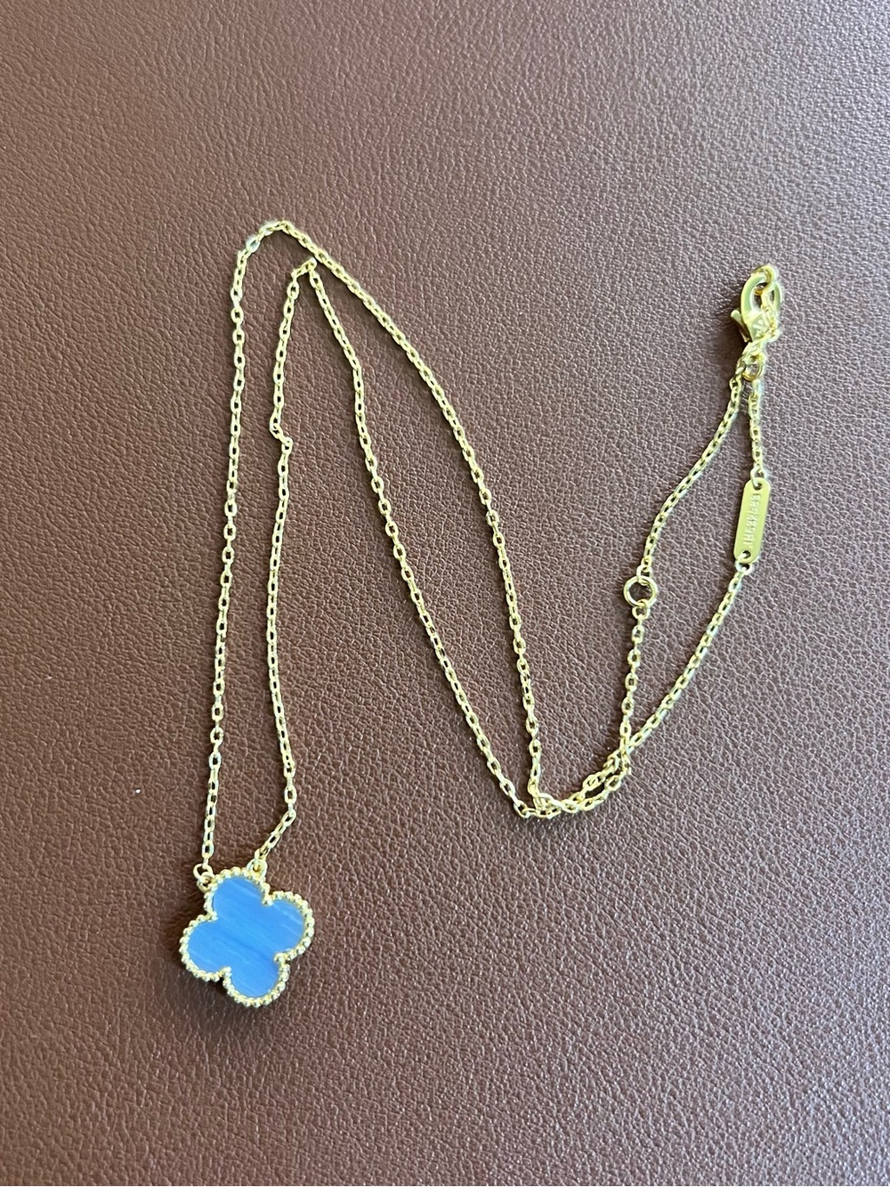 Gold Chain Necklace with Blue Clover Pendant